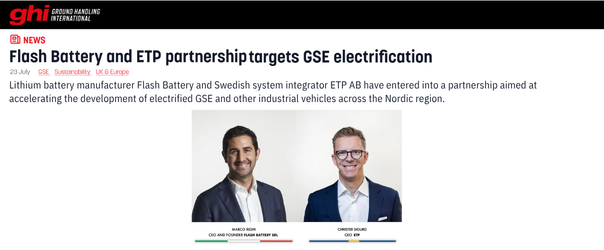 La partnership tra Flash Battery ed ETP punta all'elettrificazione del GSE | Flash Battery