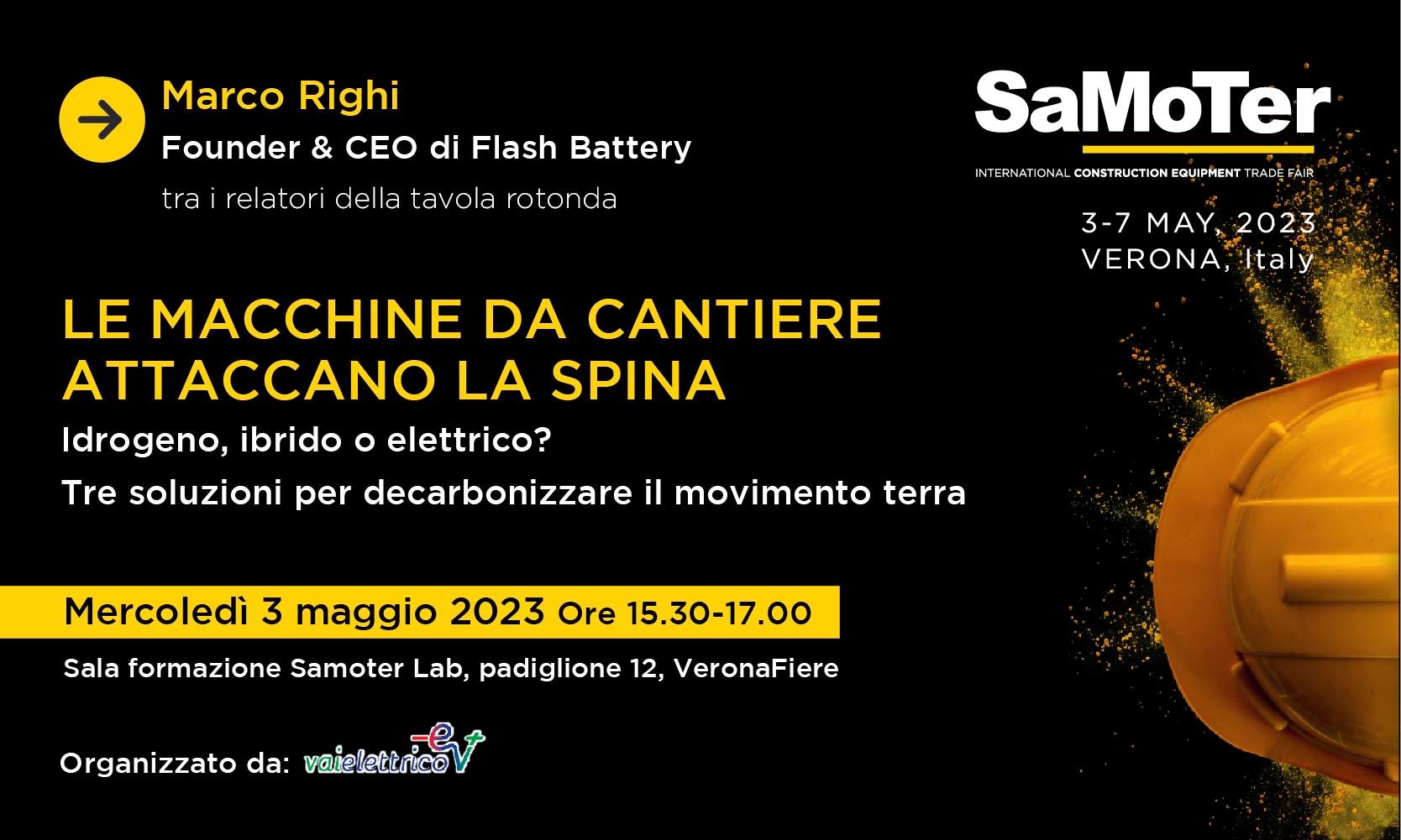 Construction machines towards electrification: Flash Battery at SaMoTer among the speakers at the Vaielettrico round table | Flash Battery