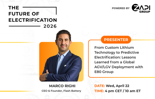 Flash Battery partecipa al Future of Electrification 2026: elettrificazione predittiva e integrazione nei sistemi AGV/LGV per l’intralogistica automatizzata | Flash Battery