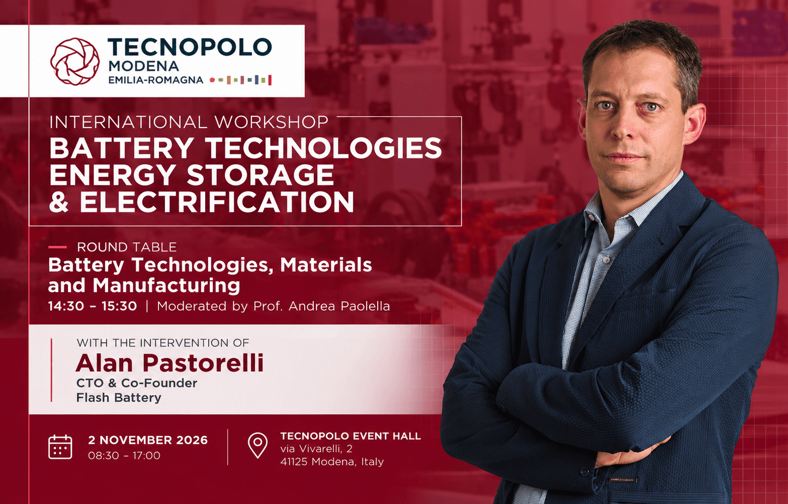Flash Battery CTO Alan Pastorelli beim International Workshop zu Batterietechnologien der UniMoRe | Flash Battery