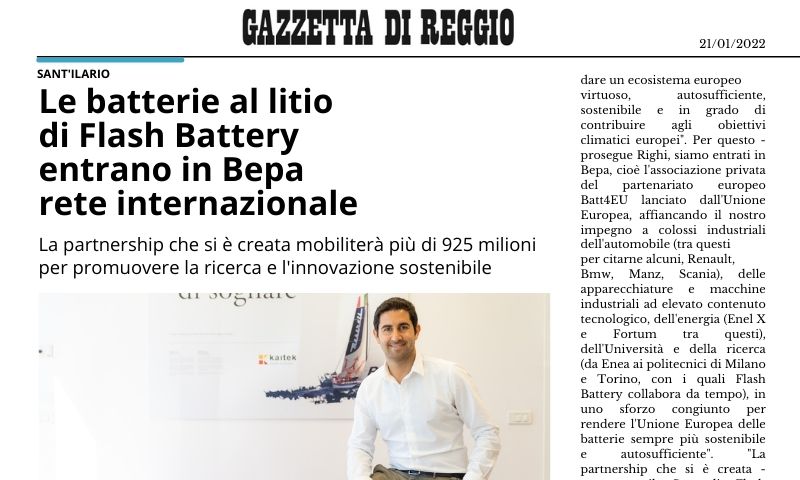 Gazzetta di Reggio: Flash Battery Lithiumbatterien Bepa Partnerschaft
