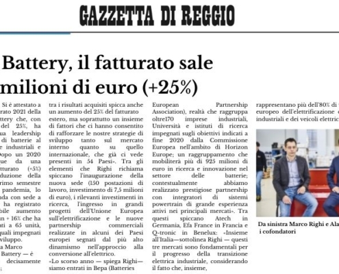 Gazzetta di Reggio il fatturato di Flash Battery sale a 17.3 milioni