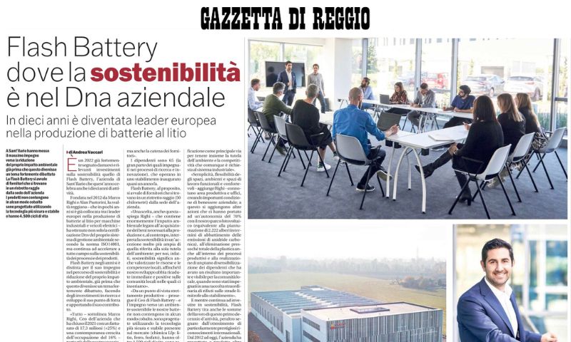 Gazzetta Reggio Flash Battery sostenibilità dna aziendale