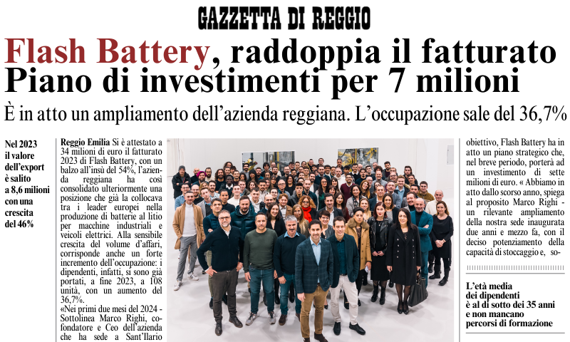 Gazzetta di Reggio Flash Battery raddoppia il fatturato